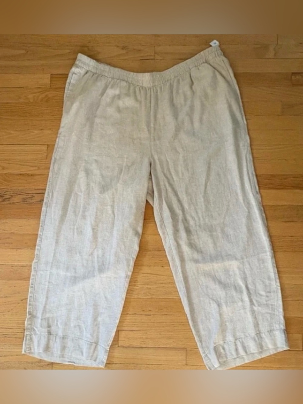 Old Navy High Rise Super Wide Leg Linen Blend Capri Pants 3X Beige Pull On